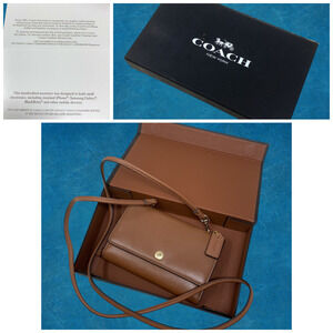 New Coach G1480 Small Crossbody Phone Holder Luggage Brown Top Grain Leather Box